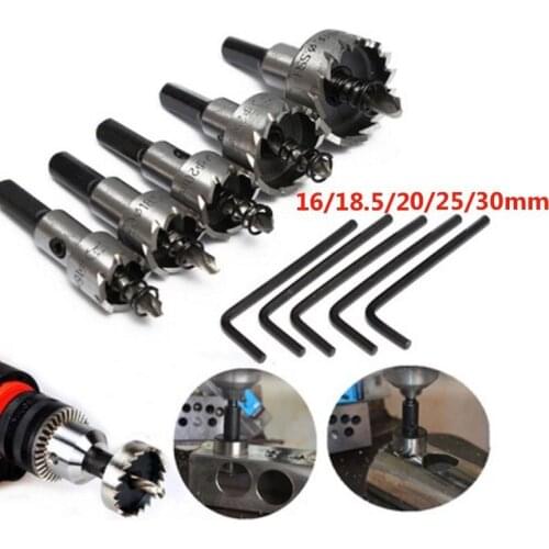 5pcs 16-30MM HSS Core Drill Bit Hole Saw Set Stainless Metal Reamer Drill Hole Cutter Metalworking Tool Parts