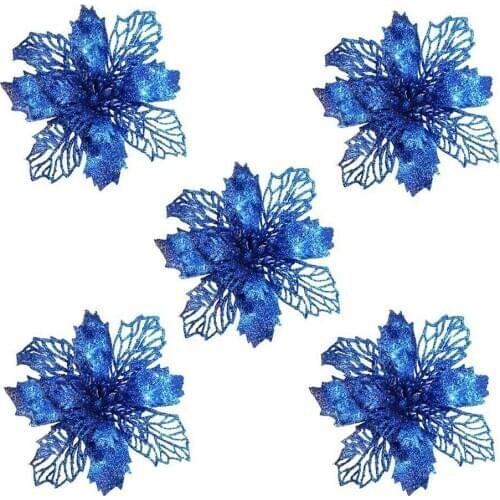 FAROOT Christmas Artificial Flowers Christmas Tree Decoration Flower Sequins Reflective Crafts Creative DIY Holiday Props 5 Pcs