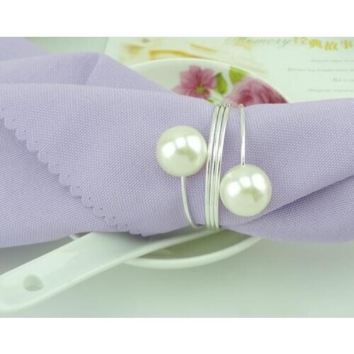 50pcs lot Elegant White Pearl Silver Napkin Rings For Wedding Party Reception Table Decorations Supplies