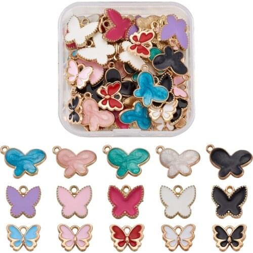 60pcs/box Colorful Beautiful Butterfly Alloy Enamel Pendants for jewelry making DIY Bracelet Necklace Earring Accessories Decor