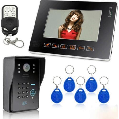 7 Inch Wired Video Doorbell Two Way Intercom Rfid Keypad Remote Control Access Control Video Door Phone