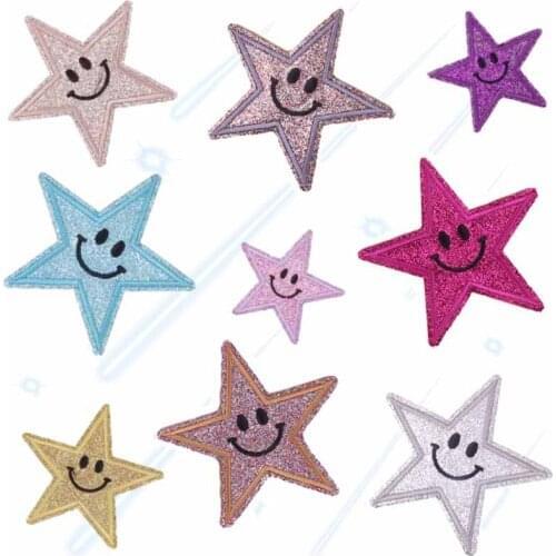 9 types Five-pointed star smiley face For DIY Iron on Embroidered Patch For Jeans hat Clothes Sew-on Patch Applique Badge Decor