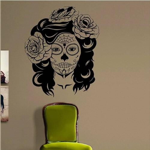 Day of the Dead Girl Design Decal Sticker Wall Vinyl Decor Art Living Room Bedroom Roses Sugar Skull Women Mexican A13-061