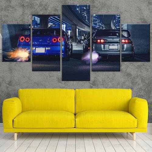 HD Canvas Printed Painting 5 Pieces wall Art Frame GTR R34 VS Supra Vehicle Home Decor Poster For Living Room постеры на стену
