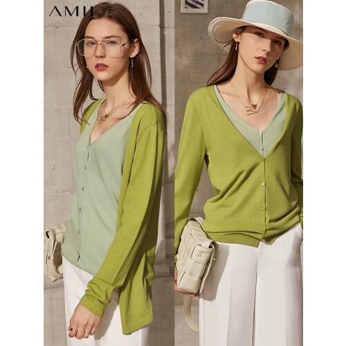 Amii Minimalism Spring New Cardigan For Women Fashion Vneck Patchwork Single Breasted Womens Sweaters Tops 12140131