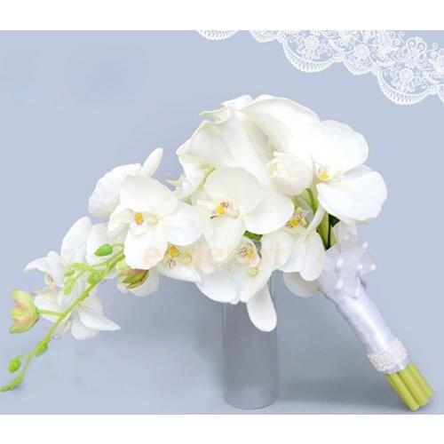 Cascade Waterdrop Bouquet Wedding Party Bridal Artificial Silk Flower Calli Lily Orchids Hand Tied Flower
