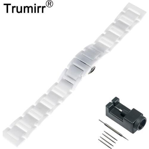 16mm 18mm 20mm Full Ceramic Watch Band for Hamilton Watchband Wrist Strap Link Bracelet + Upgraded Tool +Pin Black Silver