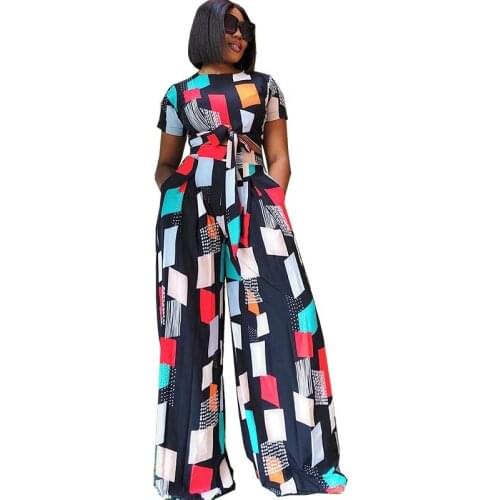 Two Piece Set Africa Clothes African New Dashiki Fashion Grid Suit Top And Pants Super Elastic Party For Women Matching Outfits