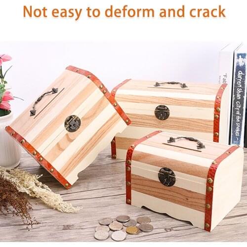 Retro Solid Wood Money Box Treasure Chest Large Capacity Money Jar with Latch for Home Decor Storage Accessories Piggy bank