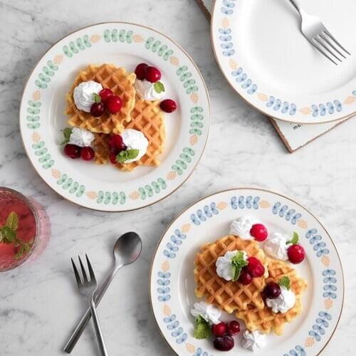 Korean Ins Phnom Penh Leaf Ceramic Home Western Plate Dessert Plate Breakfast Plate Steak Shallow Plate Porcelain Kitchen Tools