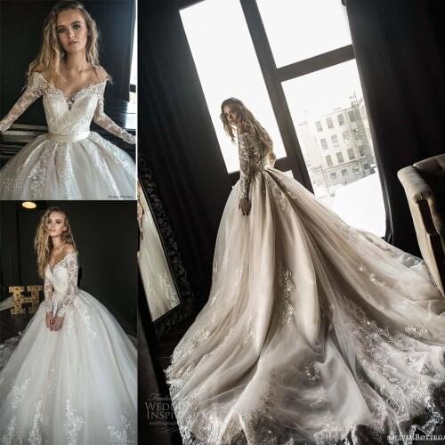 Hot Long Sleeves Wedding Dress A Line Sweetheart Neckline Illusion Back Bridal Ball Gown Chapel Train vestido de novia