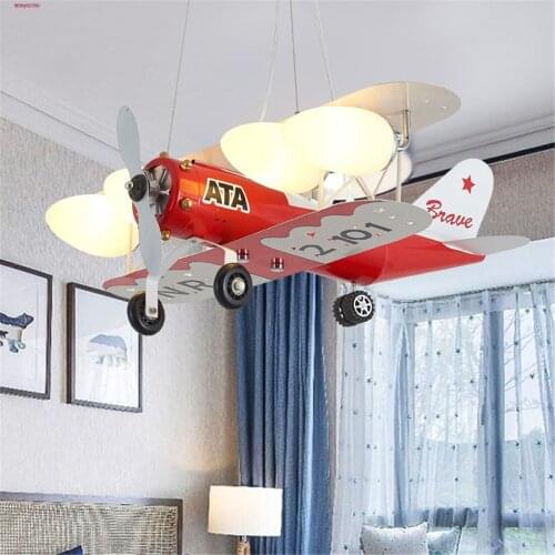 Creative Boys Bedroom Red Airplane Led Chandeliers Kindergarten Children School Indoor Decor Metal Suspension Lighting Fixtures