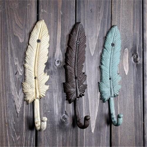 Retro Metal Cast Iron Feather Hook Bar Cafe Wall Decoration Creative Clothing Bags Storage K005