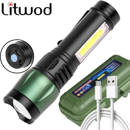 Mini LED Flashlight XP-G Q5 USB Rechargable Super Bright 3 Modes Built in Battery Torch Waterproof Portable COB Camping Light