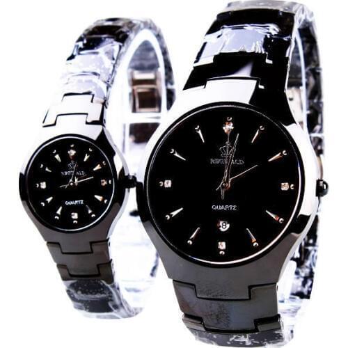 HK Fashion Brand Classic Couple Lover Women Men Quartz Full Black Stainless Steel Wrist Watch Function Crown Business Watches