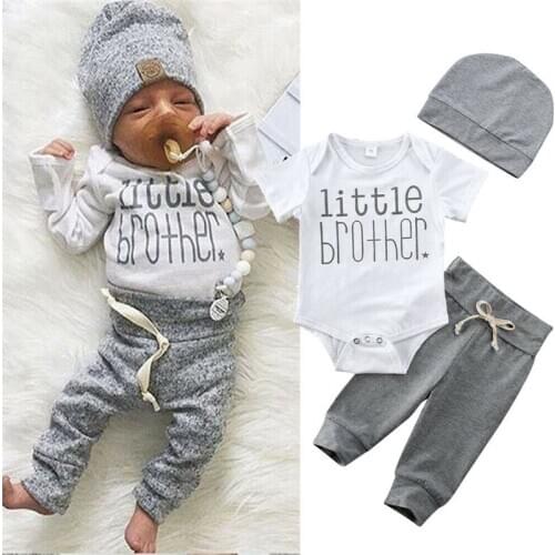 0-18M Toddler Kids Baby Boy 3Pcs Clothes Set Newborn Infant Boys Cotton Tops Romper Pants Leggings Hat Outfits Clothing