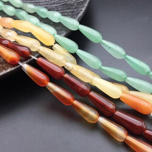 Natural red stone green Green Ave 6*16mm long drop straight hole water drops flower loose beads diy handmade jewelry accessories
