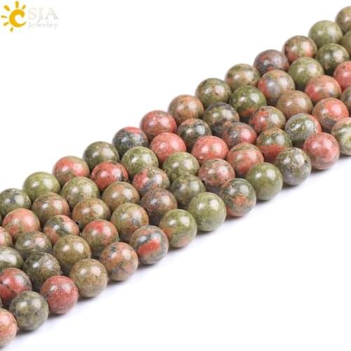 CSJA Hot Selling Natural Round Unakite Bead Loose Gem Stone Red Green Beads for Women DIY Jewelry Making 4 6 8 10 mm Sizes F218