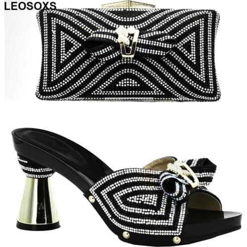 New Arrival Italian Shoes with Matching Bags Set Decorated with Rhinestone Nigerian Women Wedding Shoes and Bag Set Party Shoes