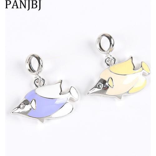 New 100% 925 Sterling Silver Bead Charm Long Beaked Fish Pendant Enamel Beads Charms Fit Pandora Bracelets DIY Women Jewelry