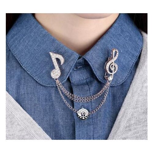 New Design Elegant Chain Charming Tassel Chain Brooches Pin Music Note Crystal Rhinestone Pin Brooches For Gift Unisex Jewelry