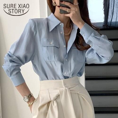Single-breasted Lapel Female Tops New Cotton Solid Office Ladies Blouses Plus Size Women Minimalism Shirts Femme Blusas 13512
