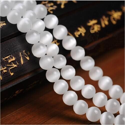 Wholesale Natural Stone Beads Stylish White Glassy Cat-eye Stone Pine Beads 4/6/8/10/12mm Fit for DIY Womens Bracelet Necklaces