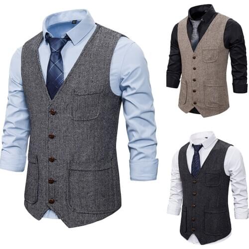 Autumn New Style 2021 Mens Double-Pocket Single-Breasted Waistcoat Slim-Fit Mens Fashion Suit Waistcoat