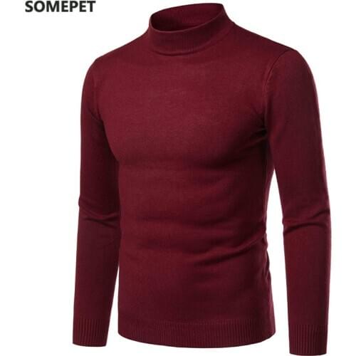 Autumn Warm Cashmere Sweater Men Half High Collar Mens Sweaters Slim Fit Pullover Men Classic Wool Knitwear Pull Male