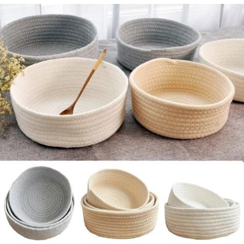 Woven Style Storage Basket Elliptical Cotton Rope Bin Organizer for Home Office Small Items 3 Sizes Machine Washable J2Y