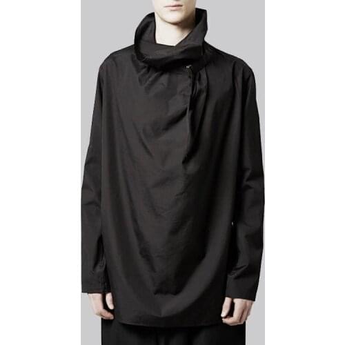 Pullover shirt long sleeves piled high neck tie original dark designer three-dimensional cutting men and women