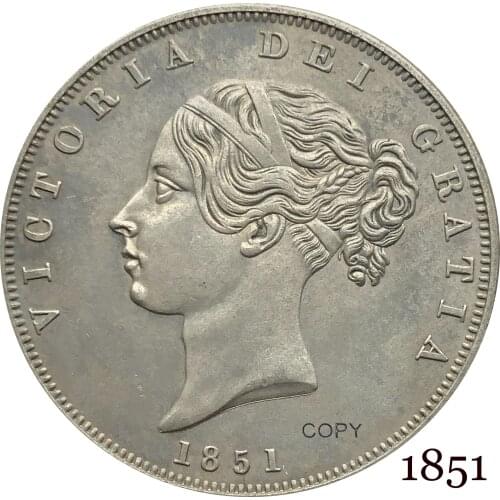 Untied Kingdom 1851 ½ Half Crown Copy Coin Victoria Cupronickel Silver Plated Young Head Replica
