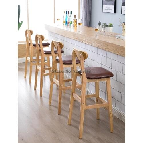 Solid Wood Bar Chair Family Bar Chair Modern Simple Back Bar Stool Front Desk Milk Tea Shop Bar Chair High Footed Stool