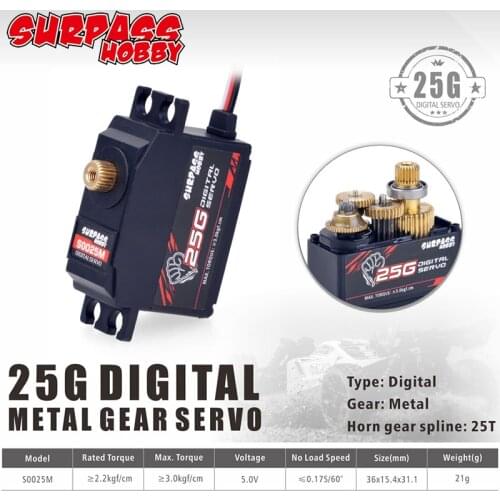 12428 upgrade servo SURPASS Hobby Digital Servo S0025M Metal Gear 25g Servo for RC Airplane Robot 1/12 RC Monster Car 12423