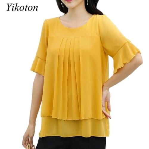 Chiffon Blouse Top New 2021 Summer Women Blouse Loose Shirt O-Neck Female Short Sleeve Blouses Oversized 5XL Fashion Shirts Tops