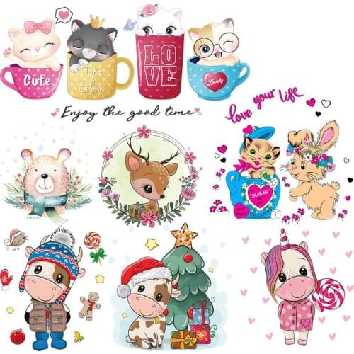 Cute Cartoon animal Patch Iron On Transfer Printed Thermal Transfer Patches For Clothing Anime Iron On Heat Transfer Applique