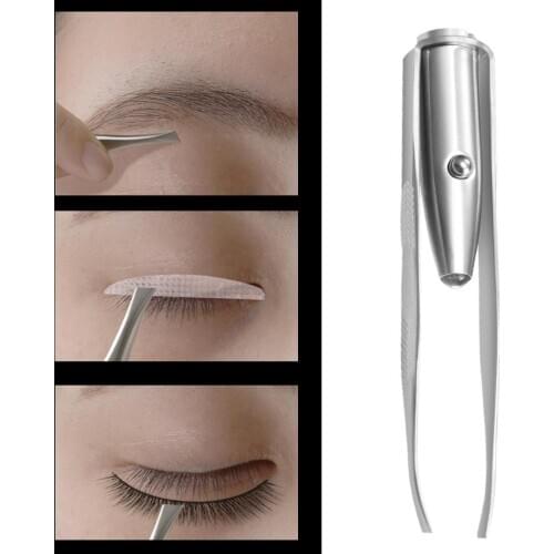 LED Tweezer Eyelash Eyebrow Eyes Hair Remover Tools Stainless Steel Eyebrow Tweezers Beauty