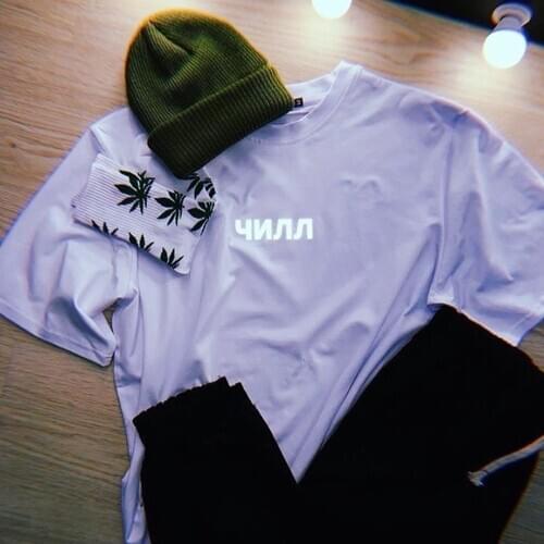 ЧИЛЛ Reflective Cotton Female T-Shirt Inscription Summer Style Printed Tee-shirt Vintage Casual T Shirt for Unisex