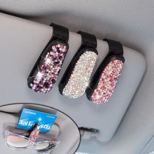 Universal Crystal Rhinestone Car Auto Sun Visor Glasses Box Sunglasses Clip Card Ticket Holder Fastener Eyeglasses Accessories