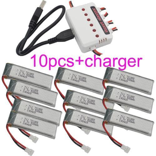 XINJ 10pcs + charger 3.7V 500mAh 25C 721855 lithium polymer battery lipo cell for H07 U815A U818A RC Quadcopter Helicopter Drone