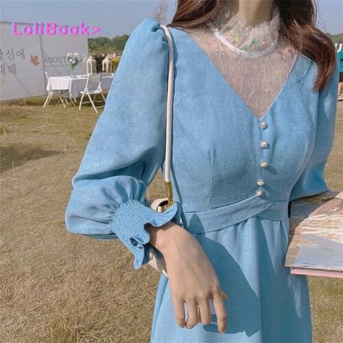 Women Casual Long Sleeve Lace Corduroy Party Dress Female Preppy Style Elegant Slim One Piece Dress Korean French Vintage Dress