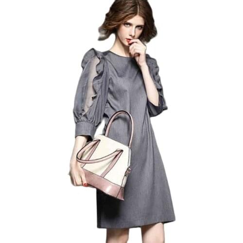2021 Womens Spring European Dress Women New Ruffle Lantern Sleeve Dress Womens Fashion Large Size Loose Dress