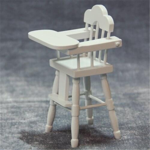 1:12 Miniature Dolhouse Furniture Mini Chair White Wooden Baby High Chair Play House Toy Mini Furniture Model