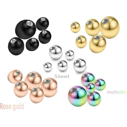 10pcs Replacement Balls Lip Navel Brow Tongue Ear Threaded Hole Beads Stainless Steel Body Piercing Jewelry Accessories 14g/16g