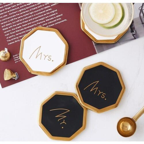 2pcs lot home decoration Wedding Bride Groom gifts Birthday gifts Unique Mrs Mr logo Mug cup Ceramic Coaster