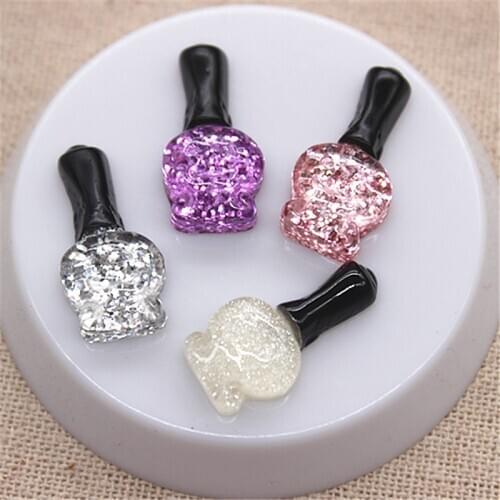20pcs Kawaii Glitter Resin Nail Polish Bottle Flatback Miniature Art Supply Decoration Charm Craft DIY,11*23mm