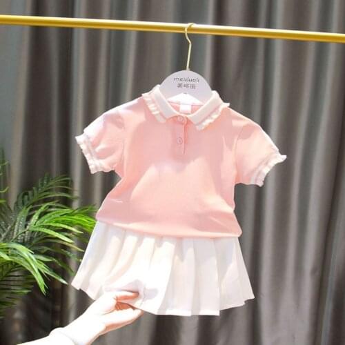 2021 Baby Girls Summer Clothing set short sleeved T-shirts pleated skirts Kids Tees Comfortable Tops Children Clothes