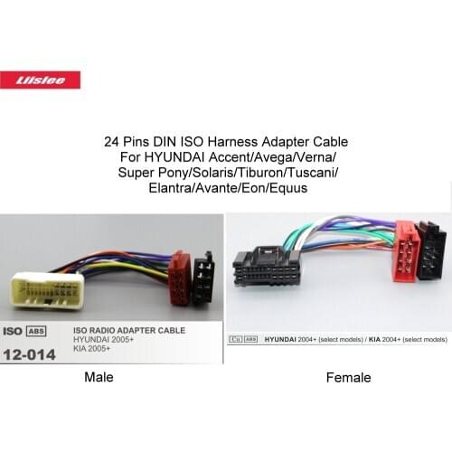 24 Pins DIN ISO Harness Adapter Cable For HYUNDAI Accent/Avega/Verna/Super Pony/Solaris/Tiburon/Tuscani/Elantra/Avante/Eon/Equus
