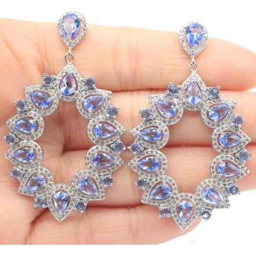 57x20mm Multi Color Peacock 9.2g Created Pink Tourmaline Citrine Violet Tanzanite CZ Women Fine Jewelry Silver Earrings