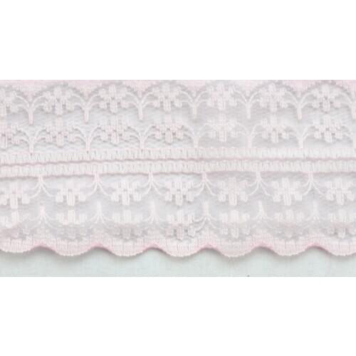 20 Meters Pale Pink Embroidered Net Lace Trim Ribbon 40mm #22776